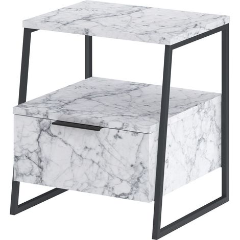 Table de chevet en bois "Pal" 45 x 40 x 50 cm - Marbre de Carrare