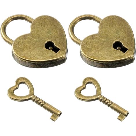 Lot de 2 mini Cadenas Cœur avec Clés, Petit Cadenas Vintage en Métal Couleur Bronze pour Boîte à Bijoux, Journal Intime, Coffret Cadeau, Serrure Décorative 25x32mm (1/5)