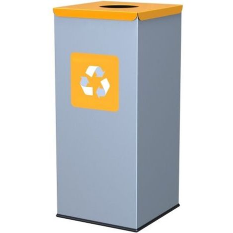 Poubelle de tri sélectif en métal 30x30x70cm 60L PLASTIQUE - couvercle jaune (1/2)