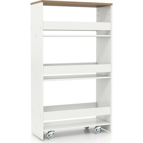 4-Tier Slim Rolling Storage Cart, 20cm, White
