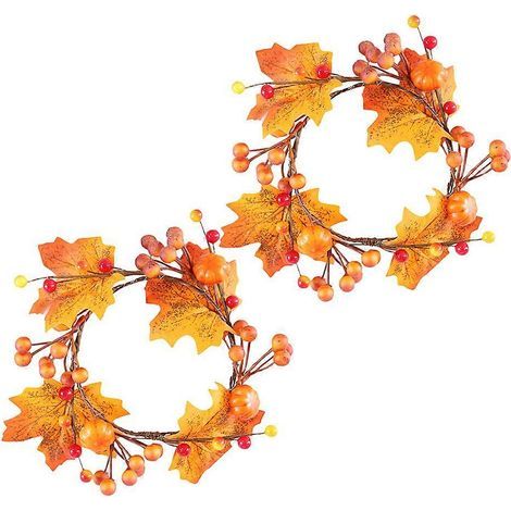 Dekorativer Kranz in Form eines Kürbisses und eines Ahornblatts, passender Kerzenhalter für Thanksgiving (2 Teile) (1/5)