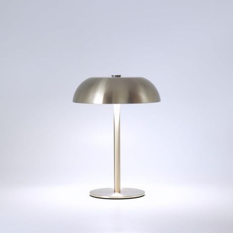 Lampe de bureau portable LED en forme de champignon, 21,5 cm de long, en métal, petite lampe de bureau sans fil, batterie rechargeable intégrée de 1800 mAh, design étagé, argentée. (1/5)