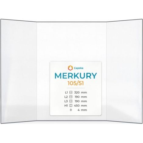 Vitre Merkury 105/51 - Verre Prismatique pour poêle à bois - (190 + 320 + 190) x 450 mm (L2+L1+L3 x H1) - 4 mm