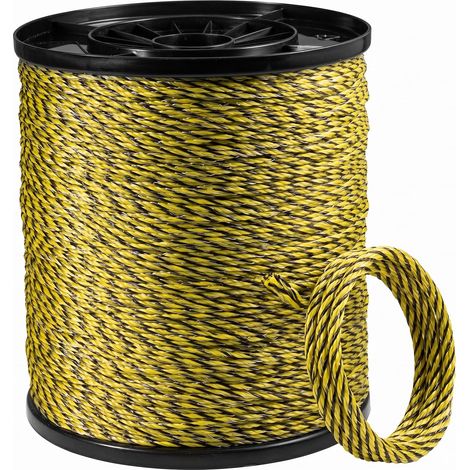Treillis de clôture électrique fil conducteur 3 mm, longueur 500 m, résistant UV et intempéries, fil bicolore noir et jaune, adapté chevaux bovins chèvres chiens pour ferme et jardin (1/5)