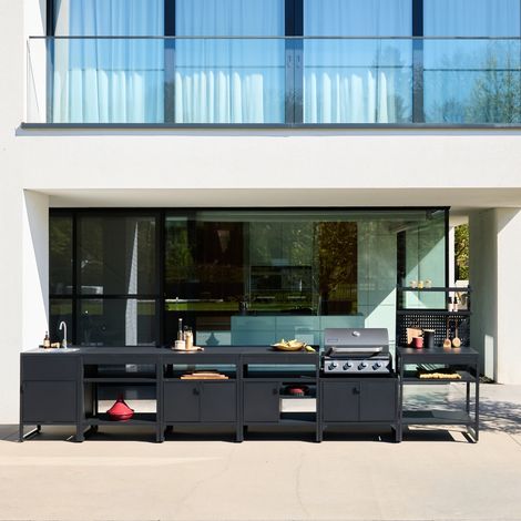 Cuisine extérieure 6 modules acier inoxydable avec barbecue gaz 4 brûleurs noir - Kea (1/5)