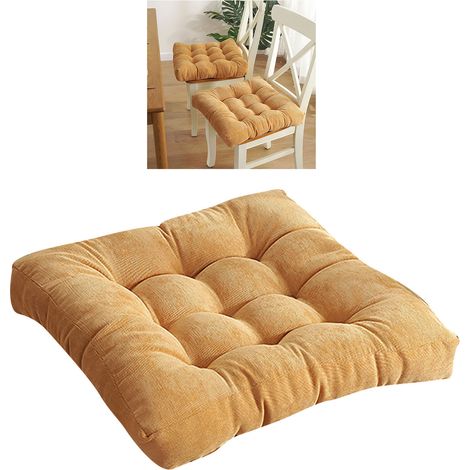 Tapis de siège Corduroy solide Coussin de tatami pour chaise de cuisine Carré Jaune 50x50cm Coussin en mousse mémoire (1/5)