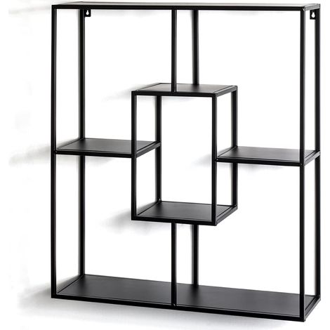 étagère Murale Noir, métal - Dim.: L 60 cm x H 70 cm x P 18 cm, Style: Modern (1/5)