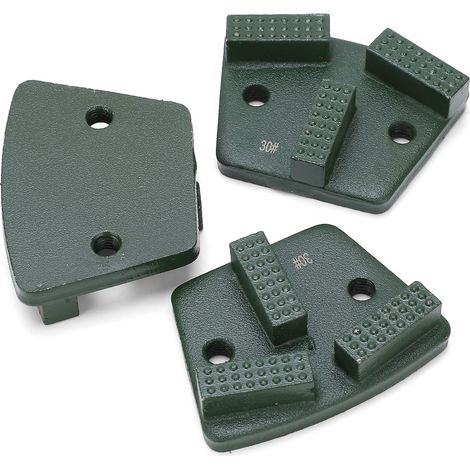 Lot de 3 patins de meulage diamantés trapézoïdaux pour la découpe du béton, dents en forme de T, 2 trous, vert 30 (1/5)