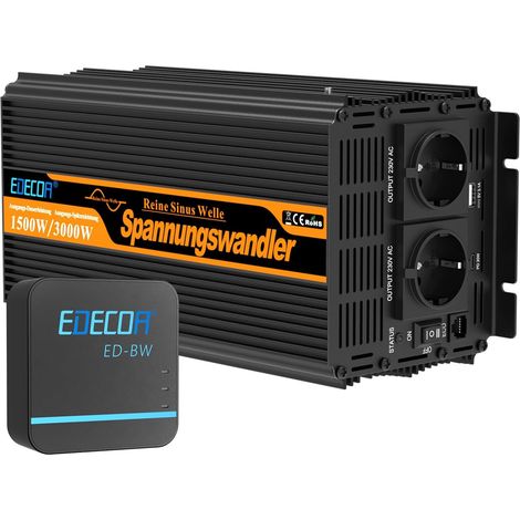 EDECOA Onduleur 12 V 230 V 1500 W/3000 W, 12 V à 230 V Convertisseur d'onde sinusoïdale pure avec module WiFi, prise en charge des fonctions d'application avec 1 port USB et 1 port PD (1/4)