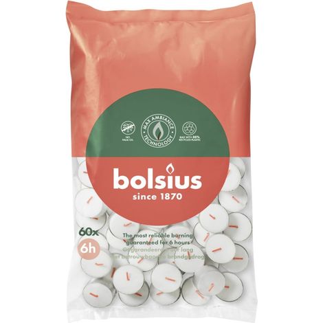 Bolsius Teelichte 6 Stunden Beutel 60 Stück weiß