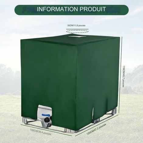 Bâche pour Cuve 1000L IBC, Bâche de Réservoir d'eau Couvercle de Protection pour Réservoir Housse De Réservoir Anti-poussière Vert -120 x 100 x 116 cm