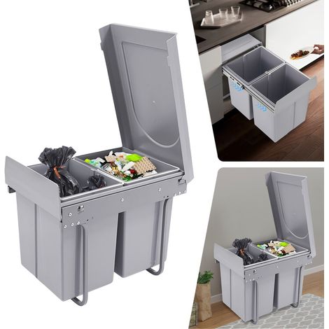 40 litres Poubelle de cuisine Deux poubelles coulissantes sous l'évier Poubelle de recyclage coulissante Poubelle coulissante (1/5)