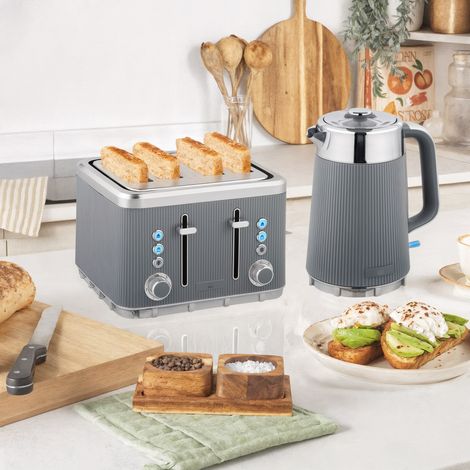 2200W - bouilloire 1,7L avec cuisson sous pression - gris - filtre à citron vert et grille-pain 4 tranches avec 7 niveaux de brunissement (1/4)