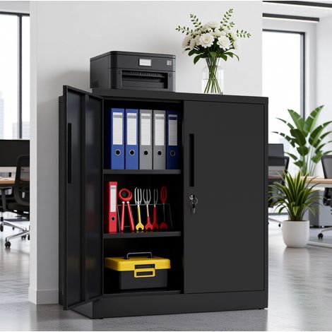 Armario de almacenamiento 80x40x90 cm negro de metal con 2 puertas con cerradura y 2 estantes ajustables (1/5)