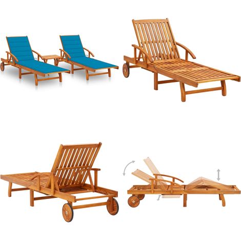 Sonnenliegen 2 Stk. mit Tisch und Auflagen Massivholz Akazie - Sonnenliegen - Gartenmöbel - Outdoor Möbel - Esszimmerset - Balkonmöbel - Home & Living (1/5)