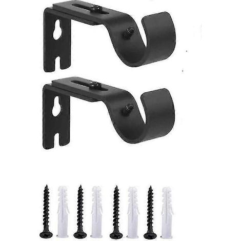 Lot de 2 supports de tringle à rideaux muraux réglables, robustes, en métal noir, pour tringle romaine. (1/5)