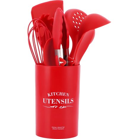 9-teiliges Silikon-Küchenset, antihaftbeschichteter Spatel und Löffel mit roter Aufbewahrungsbox (1/5)