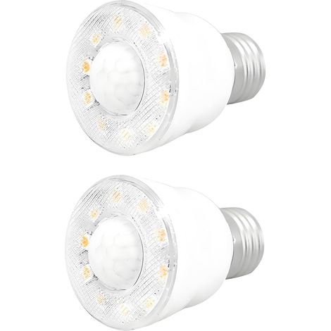 Pack of 2 2W LED Bulb with Infrared PIR Motion Detector, Night Light for Security, E27 Base, Warm White 3000K, AC 220V, Non-Dimmable (1/5)