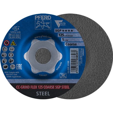 PFERD CC-GRIND FLEX Schleifscheibe 125x22,23 mm COARSE Speziallinie SGP STEEL für Stahl (1/5)