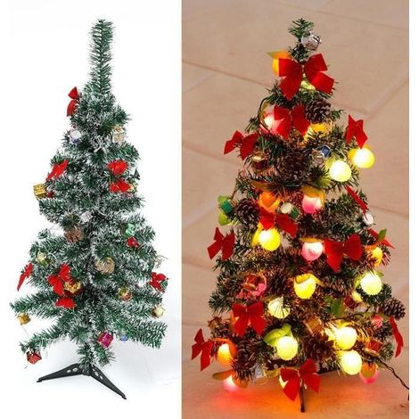 Arbre sapin Noël artificiel Décoration avec LED guirlandes de sapin de Noël ,60cm blanc et vert (1/4)