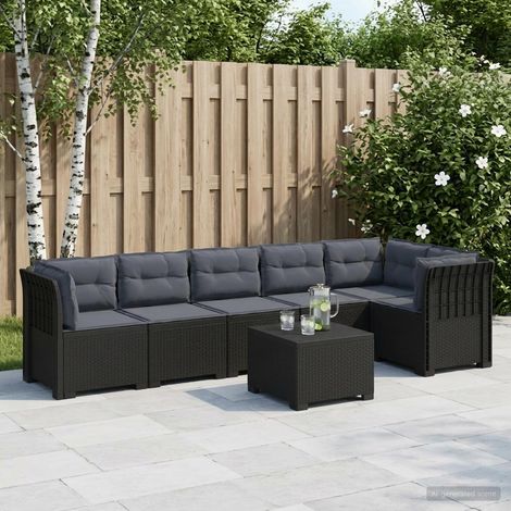 Canapé de Jardin Modulable 6 Places avec Table et Coussins Aspect Rotin PP Anthracite - PANGIVO (1/5)