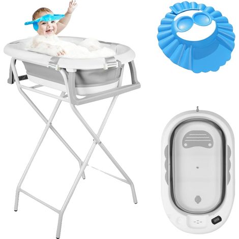 Bañera para bebé, diseño plegable, termómetro incorporado, gris. (1/2)