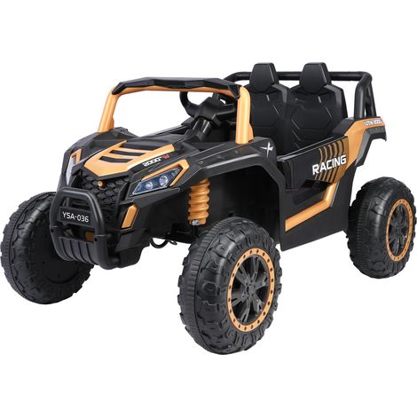 UTV 12V Elektrisches Geländefahrzeug für Kinder - Geschwindigkeit 2-6 km/h, mit Fernbedienung und Multifunktions-Musik in Gold und Schwarz (1/4)