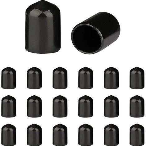 Protections de Filetage de vis - Lot de 200 Caoutchouc PVC Capuchons Ronds, Couvercle en Caoutchouc, Cache Vis Noir, pour Tubes Ronds (Profondeur Approx : 20.6 mm, Diamètre Intérieur : 12 mm) (1/5)