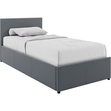 Veronica Single Ottoman Bed, Light Grey Linen & Gel Memory Foam Bonnell Spring Mattress, Single (1/5)