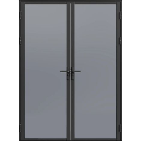 Blocco porta reversibile a due battenti in alluminio e vetro temperato fumé 2 x H204 x L73 cm Nero - LOXTON (1/5)