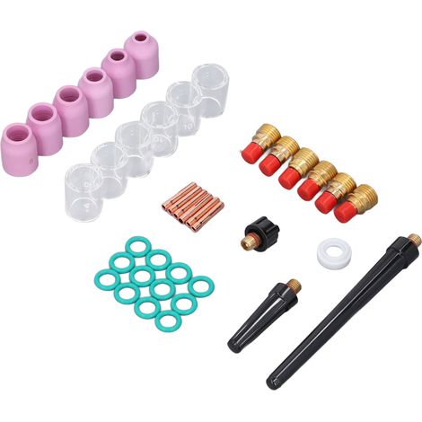 40 pièces consommables de soudage : buses en céramique, godets en verre, capuchons arrière, clips d'électrodes courtes et joints toriques pour torche TIG WP9 20 25 (1/5)