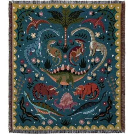 Stück 160x130cm Strickdecke mit Dinosaurier-Motiv, verziert mit Fransen im Bohème-Stil, schlicht, weich, bequem, schützt vor Kälte für Sofa, Couch, Sessel, zum Ausruhen und für ein Nickerchen
