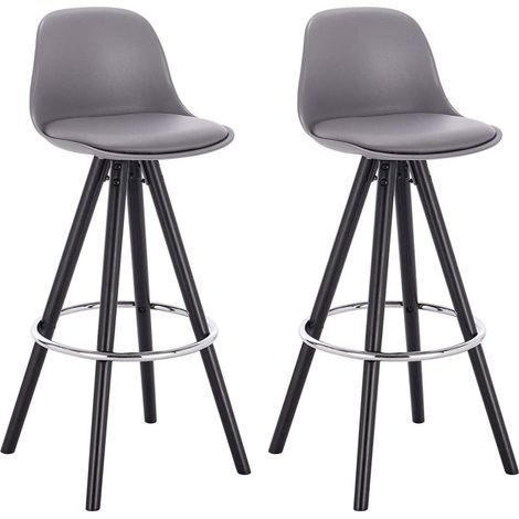WOLTU 2er-Set Barstuhl aus Kunstleder Holzgestell mit Lehne & Fußstütze Grau 2  BH122gr-2 (1/5)