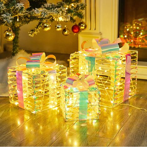 Coffret de Noël lumineux à paillettes, 3 paquets, fournitures de Noël, boîtes de décoration lumineuses à LED, à piles (1/5)