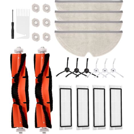 Accessoires pour aspirateurs robots Xiaomi, kit de 24 pièces pour Xiaomi Roborock S5, S50, S51, S55, S5 Max, S6 Pure, S6 MaxV : 2 brosses centrales, 6 brosses latérales, 4 filtres, 4 chiffons de netto (1/5)