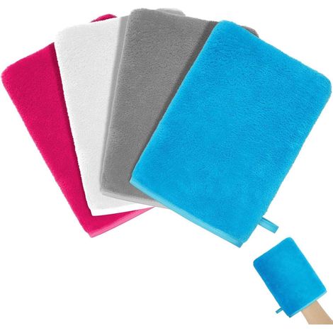 Waschhandschuhe Frottee Korallensamt 4 Stück Grau Weiß Blau Rosa (1/5)