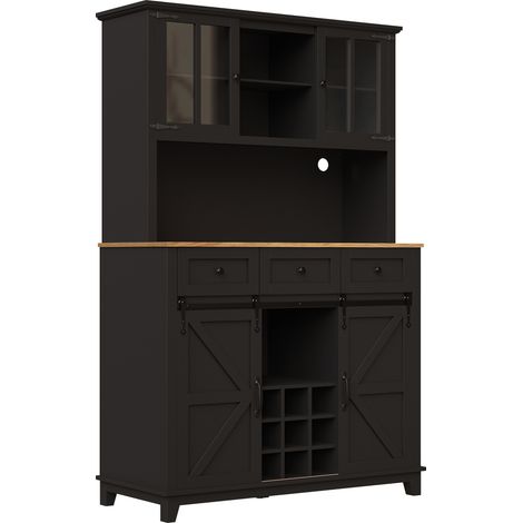 Credenza alta da cucina con vetrina e LED 105 x 38,4 x 180 cm MDF nero HOMVRA (1/5)