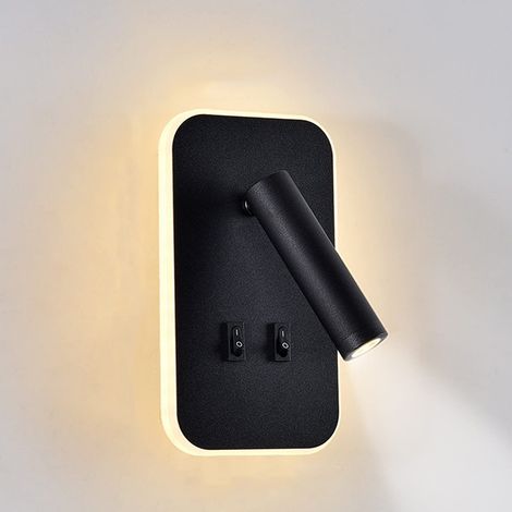 Applique LED, applique de lecture de chevet, liseuses murales LED 13W, spot orientable ( 3000K lumière chaude) (rectangle noir) (1/5)