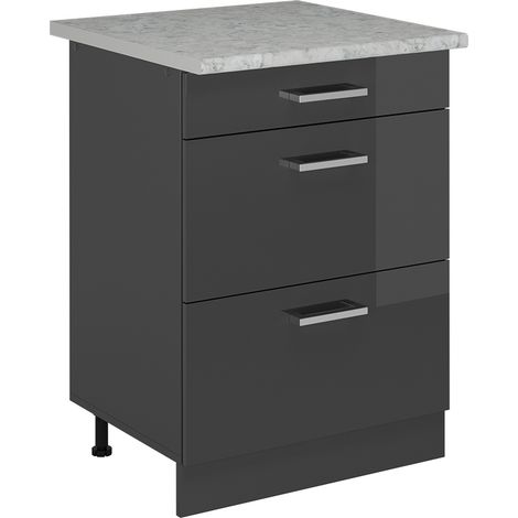 Mobiletto base per cucina R-Line, Antracite lucido, 60 cm PL Marmo, Vicco