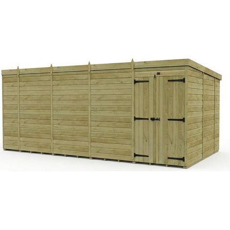 18ft x 10ft Pent Garden Shed Double Door No Windows - Pressure Treated Timber - L549 x W305 x H210 cm - Natural