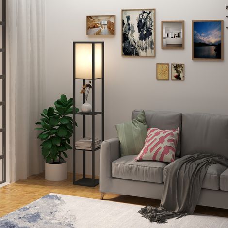 Lampadaire étagère 26L x 26l x 160H centimètres 3 étagères 4 Niveaux MDF Noir
