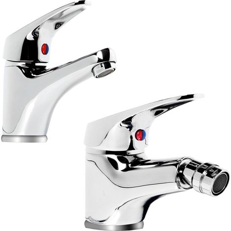 Coppia di miscelatore rubinetto bidet e miscelatore lavabo linea europa cromata (1/5)