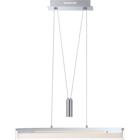 Hängeleuchte Wohnzimmer Höhenverstellbar Pendelleuchte Esszimmerlampe Chrom, Metall Glas,1x LED 22,5W 1780Lm warmweiß, L 80 cm