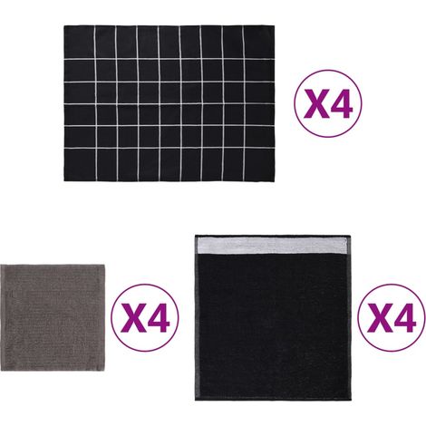 12 Piece Towel Set Black Cotton vidaXL (1/5)