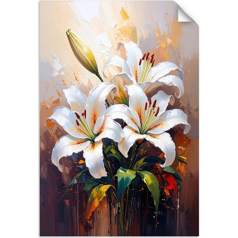 Selbstklebendes Poster – Wandsticker Lilien Weiße Blumen Wie ein Gemälde 60x90 cm