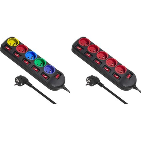 Bloc multiprise Cordon rallonge électrique 5 Prises avec interrupteurs 250VAC/10A 1,5m Bande de Puissance 5 Prises 1,5 m avec Interrupteur Barrettes multiprises (1/5)