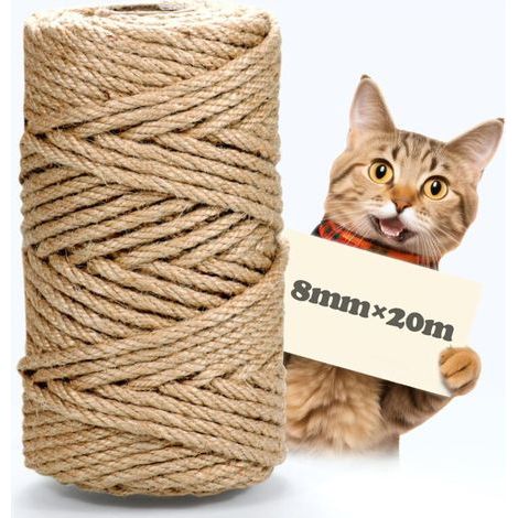 Natural sisal rope 8 mm x 20 m – Weather resistant – For cat trees, furniture and gardens – 100% biodegradable (1/5)