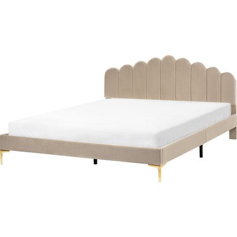 Cama de terciopelo con patas de metal cabecero y somier de láminas gris pardo 180 x 200 cm Sauvian