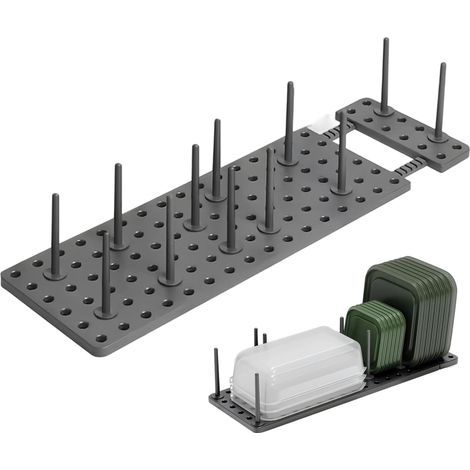 Porte-assiettes standard réglable à 12 supports, gris foncé, organisateur de cuisine, pour assiettes, bols, couvercles de casseroles et tasses. (1/5)