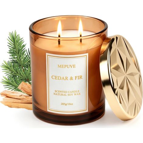 Bougie parfumée Cèdre & Sapin 285g cire de soja avec 2 mèches, jusqu'à 70h de combustion
